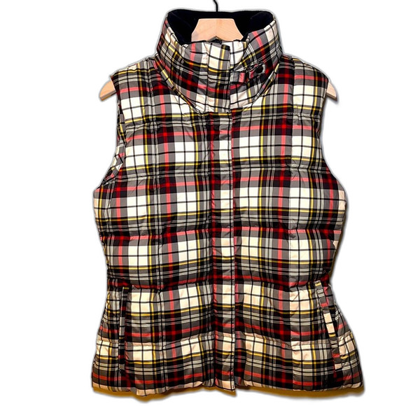 Eddie Bauer Women’s Large Goose Down Red Black Plaid Puffer Vest EB700 - Picture 1 of 12